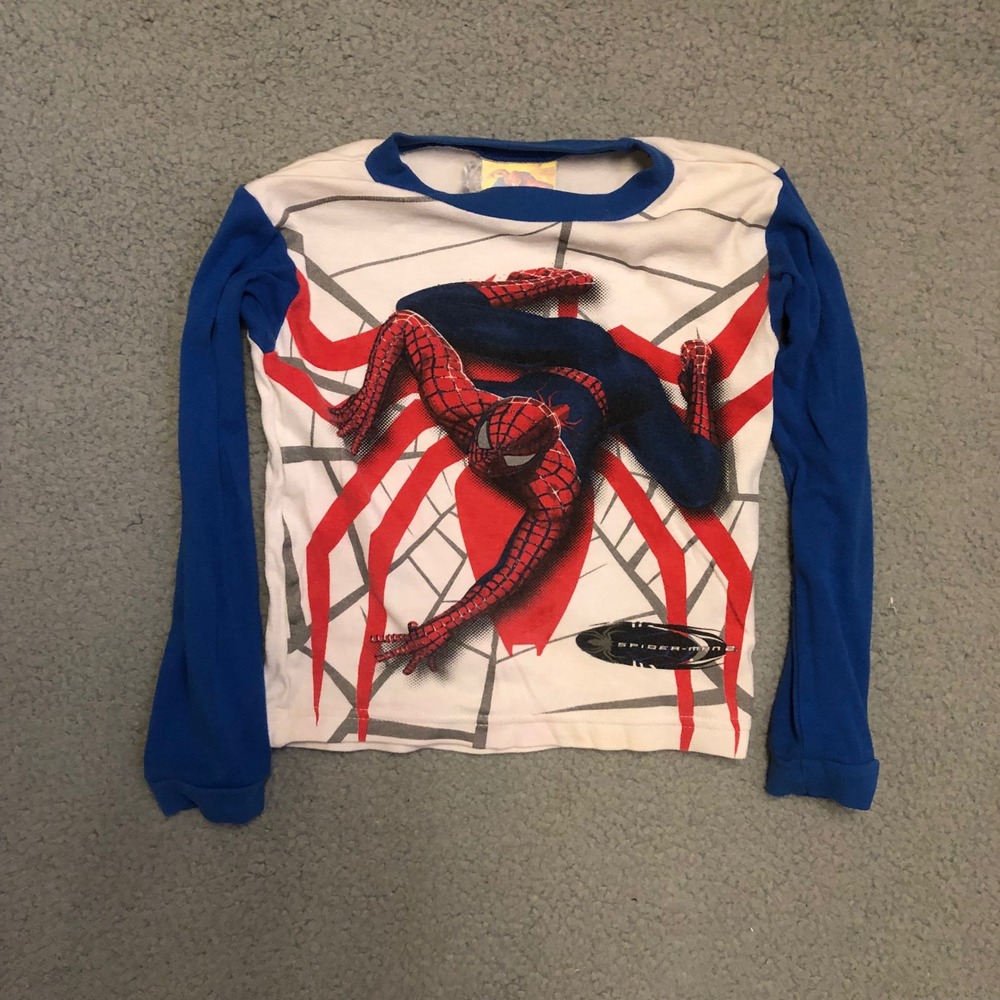 Vintage 2004 Spider-Man 2 Movie‎ Promo Long Sleeve Shirt Boys Size 7 Marvel Y2K